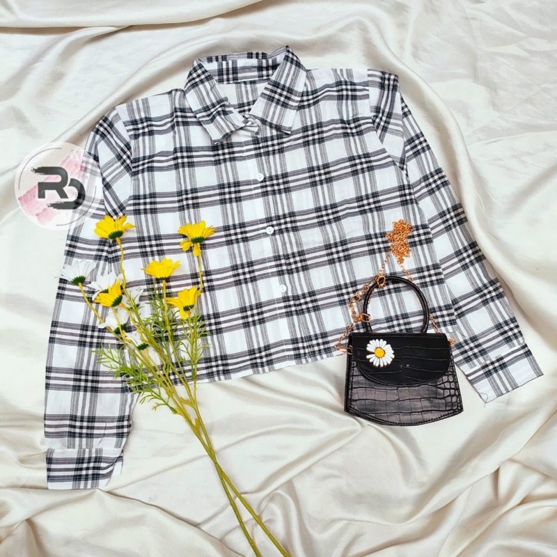 RD FASHION TARTAN CROP TOP BLOUSE / KEMEJA FEBRIC / TARTAN OUTER CROP