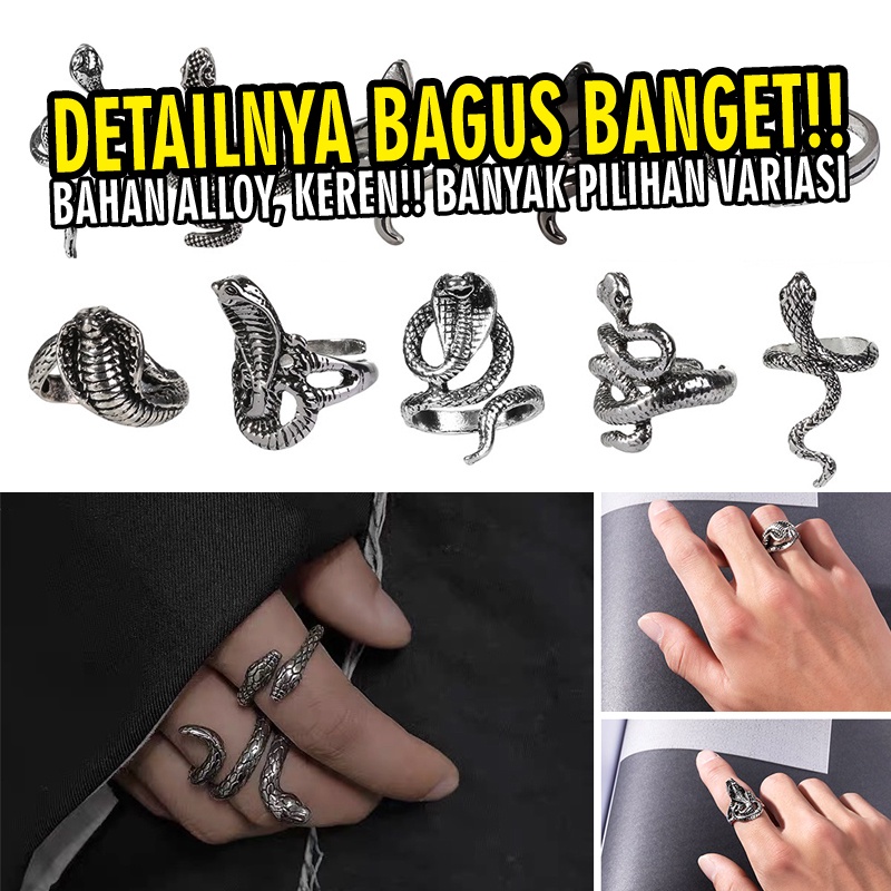 Cincin ular slytherin pria wanita unisex adjustable dapat disesuaikan detail bagus bahan alloy warna silver gun black keren