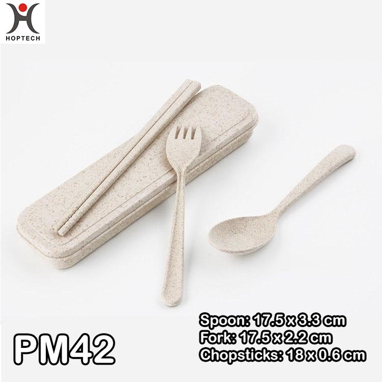 Alat Makan Sendok Garpu Sumpit dan Kotak 1 Set 3in1 Wheat Straw