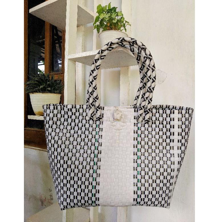 (PRODUK DRFRL) Tas anyaman plastik jali premium M double tali handle