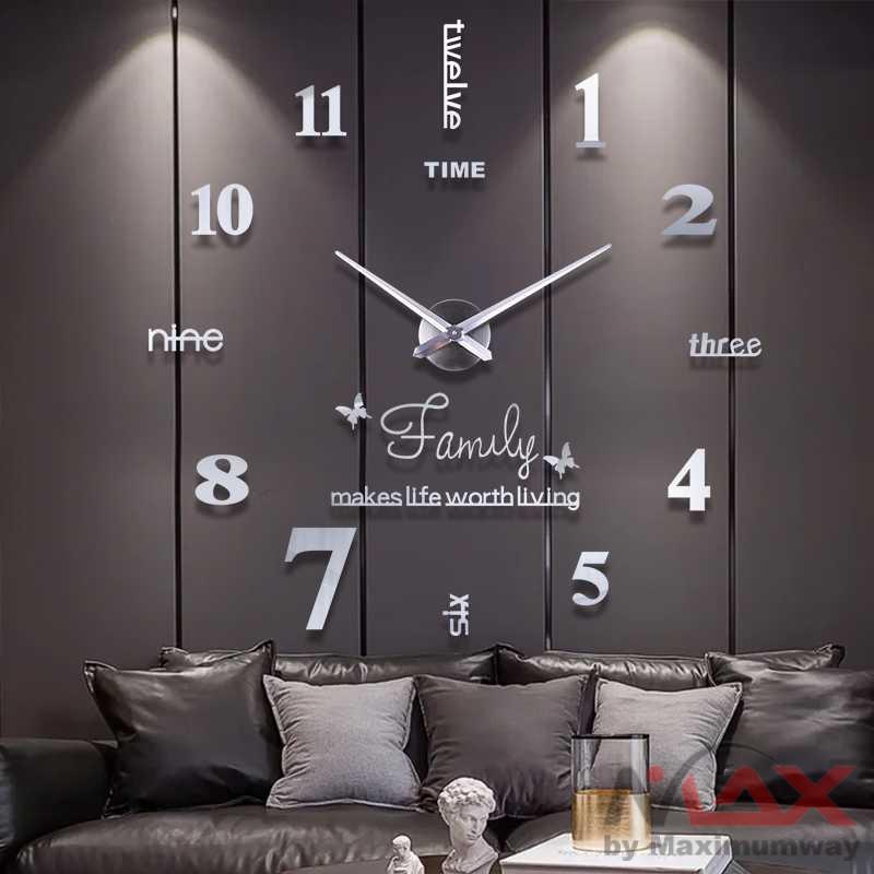 Jam Dinding Raksasa Diameter 120cm 3D huruf timbul acrylic Jam dinding dekorasi rumah minimalis modern untuk kantor rumah dan cafe Large Wall Clock Quartz 3D DIY Big Watch Decorative Kitchen Clocks Acrylic Mirror Sticker Oversize Wall Clocks Home Letter