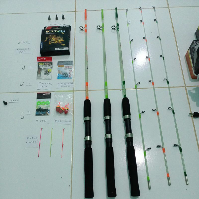 Joran pancing udang nila 3 set lengkap full set siap pakai genkei spin sangat lentur sensitif fiber 