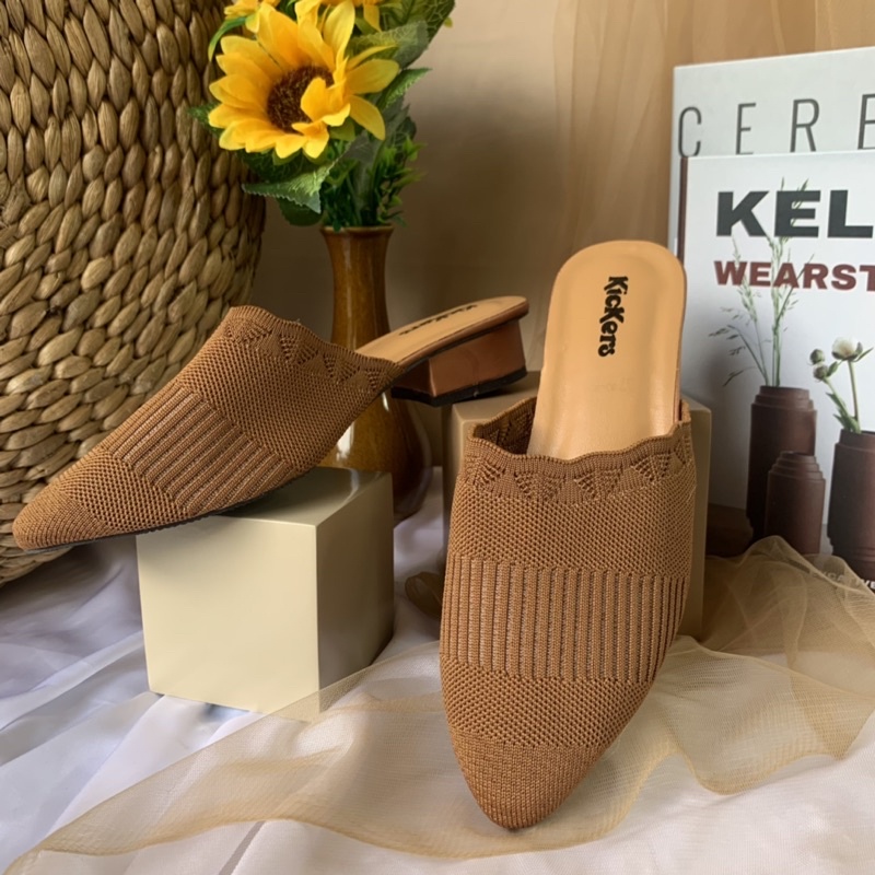 (HARGA PROMO = PACKING TANPA KARDUS) sendal slop rajut motif etnik lentur heels korea viral Imelda heels SANDAL SLOP WANITA  FLAT TEPLEK SENDAL PEREMPUAN SELOP CEWEK CEWE CASUAL rajut import berkwalitas