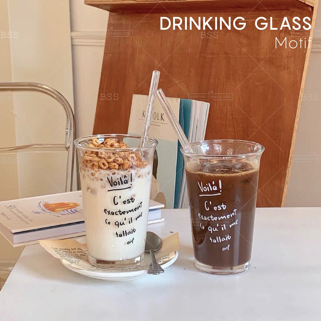 Glass cafe Coffee 350ml Gelas Kaca Kopi Jus Juice Dessert cankir unik lucu cantik simple elegan motif