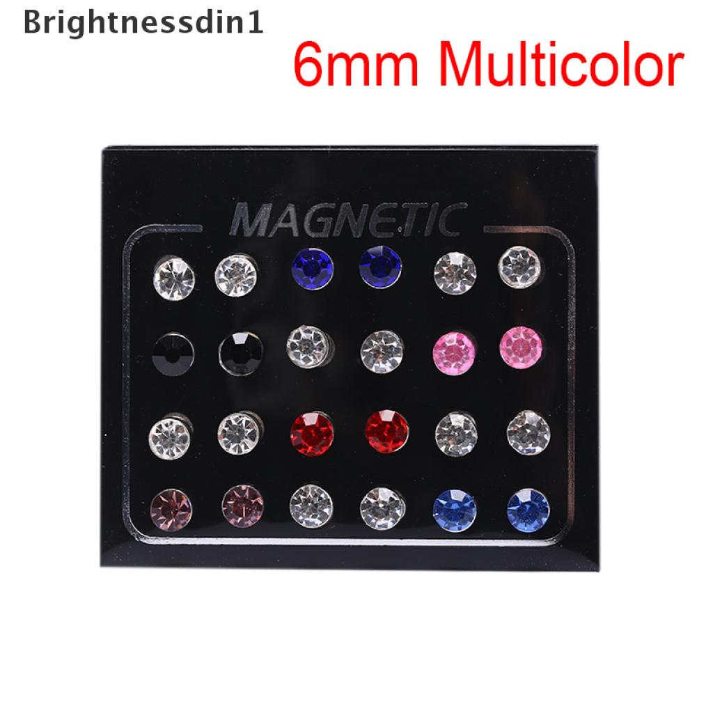 24pcs / set Anting Tusuk Magnetik Tanpa Tindik Bentuk Bulat Hias Berlian Imitasi Untuk Wanita