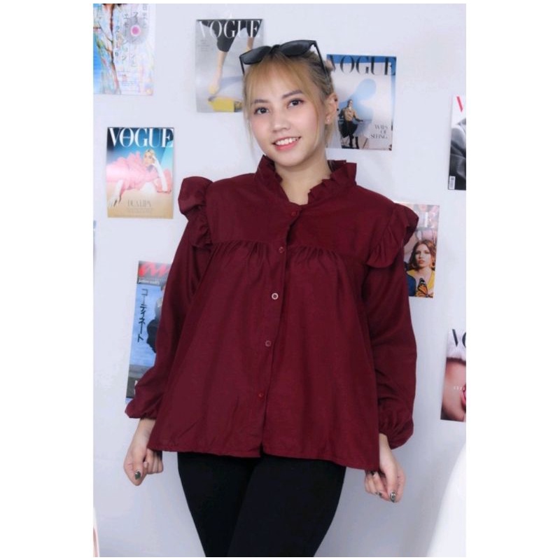 PUFFY BLOUSE WANITA ATASAN WANITA  LENGAN PANJANG BUSUJ FULL KANCING TERBARU FASHION WANITA CEWEK  HITS SELEBGRAM KOREA KOREAN STYLE  BAHAN KATUN  PREMIUM-5