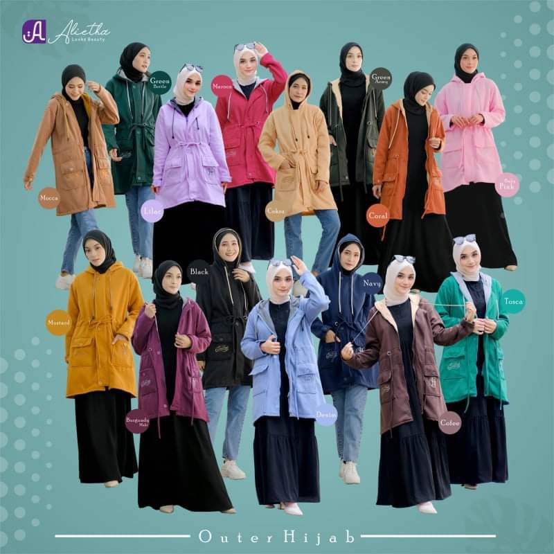 OUTER HIJAB MUSLIMAH TERBARU ORI ALIETHA JAKET HODIE WANITA MODERN MASAKINI