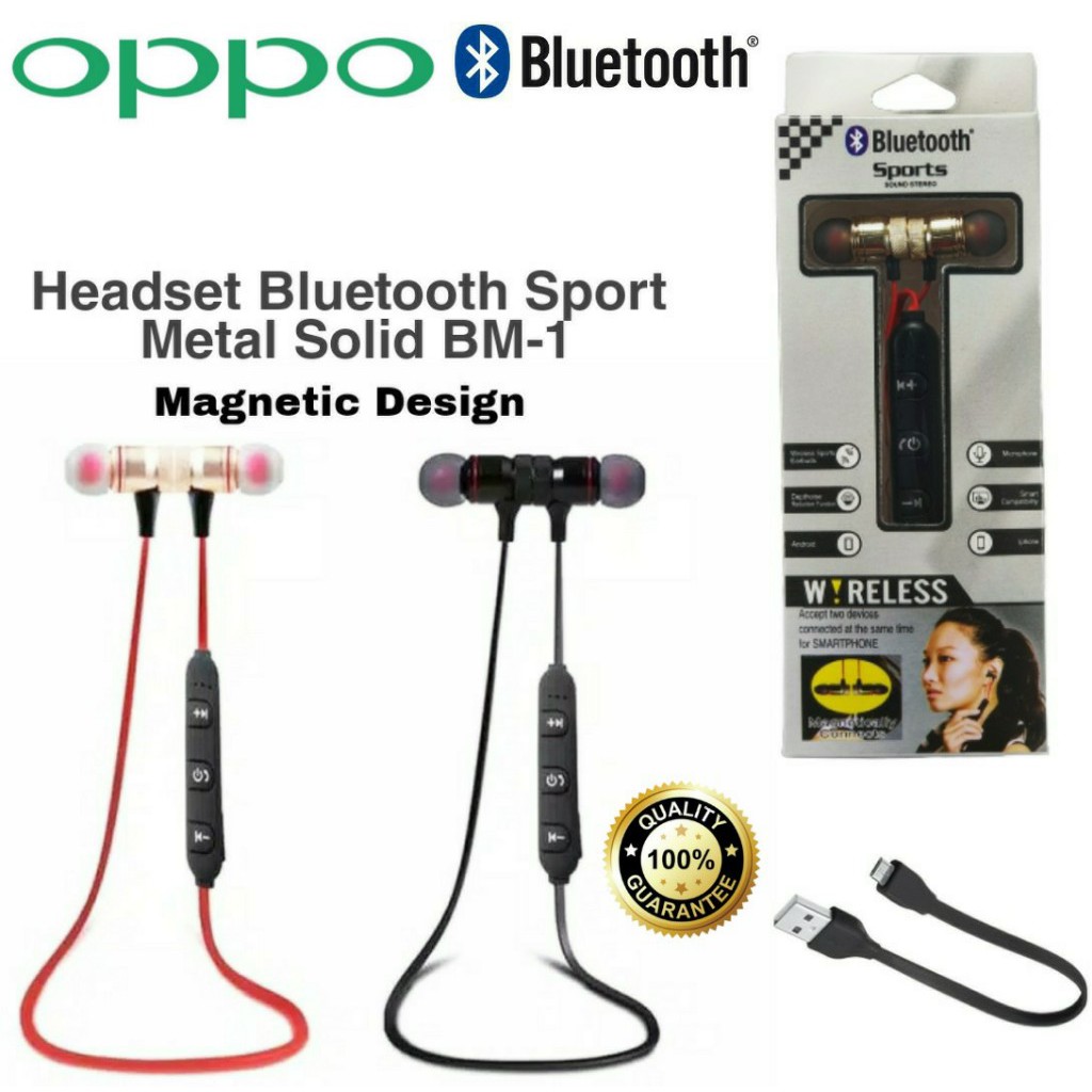 Headset Bluetooth Sport OPPO Earphone Handsfree Metal Solid Magnet BM1