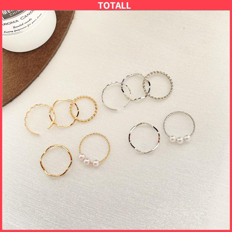 COD 5 pcs/set Cincin Set Fashion Aksen Berlian Imitasi Mutiara Korea Untuk Wanita sherman-Totall