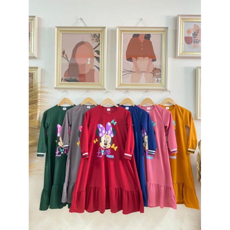 GAMIS+HIJAB ANAK Mickey Mouse usia 2-10th