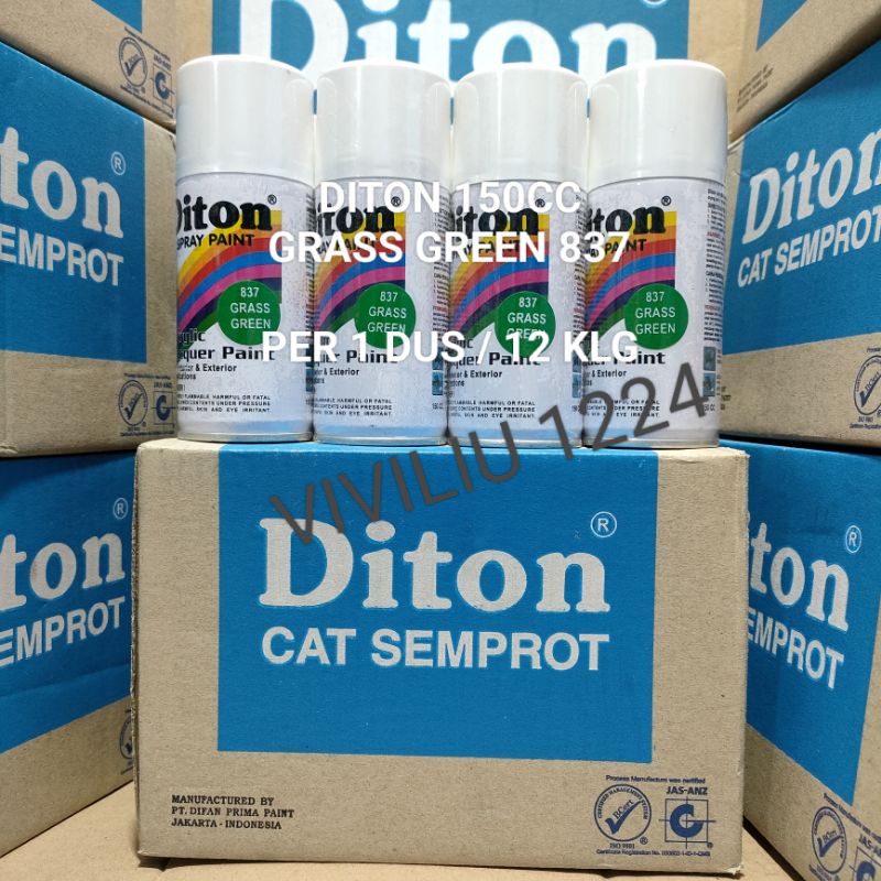 Pilok Cat Diton Grass Green 837 Per 1 Dus / 12 Klg Hijau Rumput 150cc Harga Per 1 Dus (12) Cat Semprot Diton 150cc Pilok Diton Pilox Diton Cat Diton 150cc