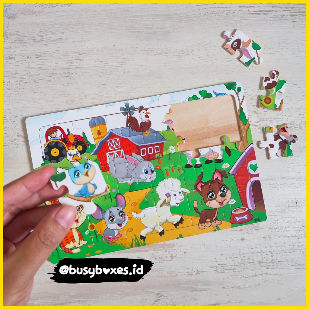 [busyboxes.id] Mainan Edukasi puzzle kayu wooden puzzle 30 keping animal farm mainan anak montessori