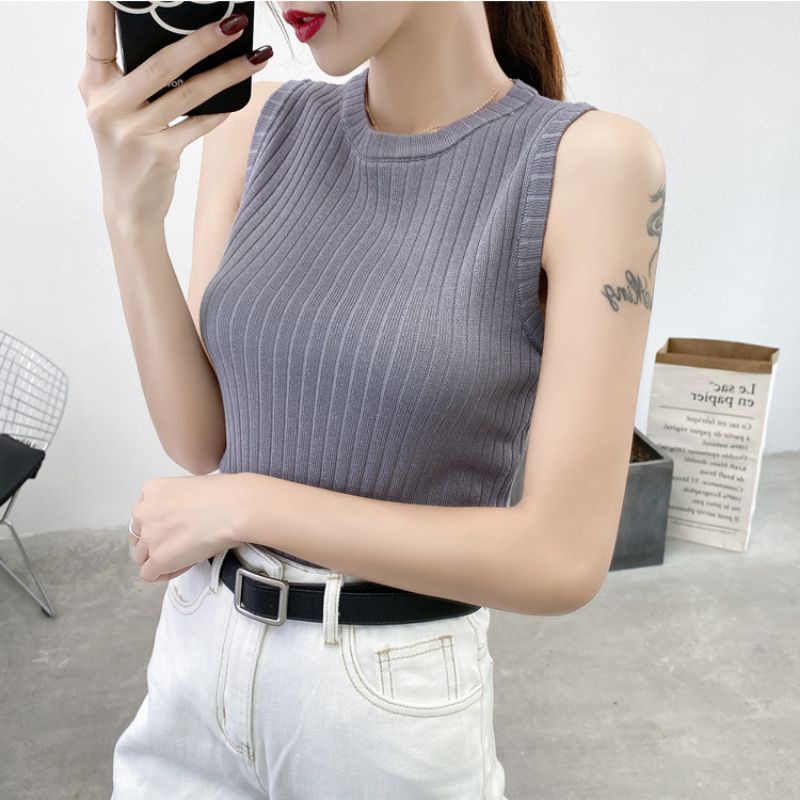 Tanktop Rajut Knit / Atasan Singlet Wanita Korea / Tank top Polos / Teng top Buntung