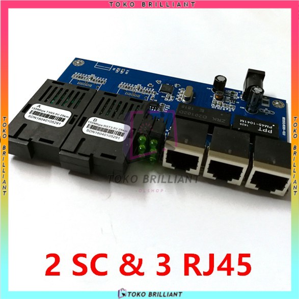 Fiber Optical Switch 10 / 100Mbps 2 SC 3 RJ45 PCB Board Single Mode Fast Ethernet [BISA COD]