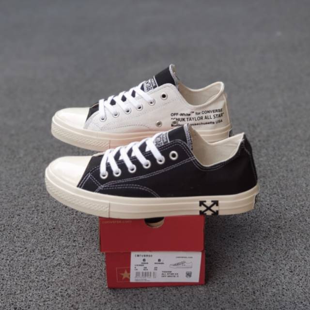 OBRAL SEPATU SNEAKERS 70S X OFF WHITE LOW BLACK WHITE CHUCK TAYLOR SOL GLOSSY 38-44-1