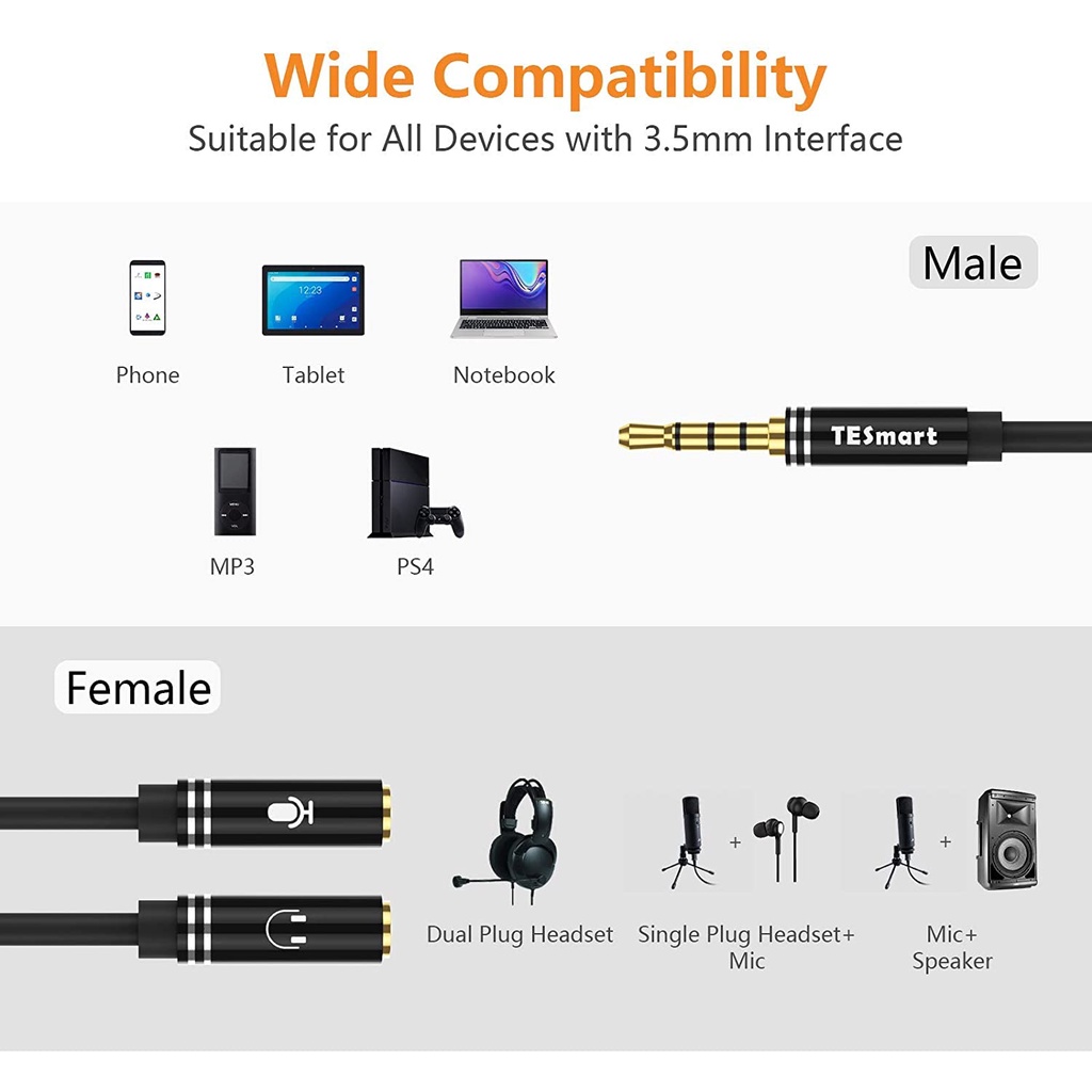 Kabel Audio To Mic + Earphone Metal / kabel jack to mic earphone / kabel audio to hf dan mic