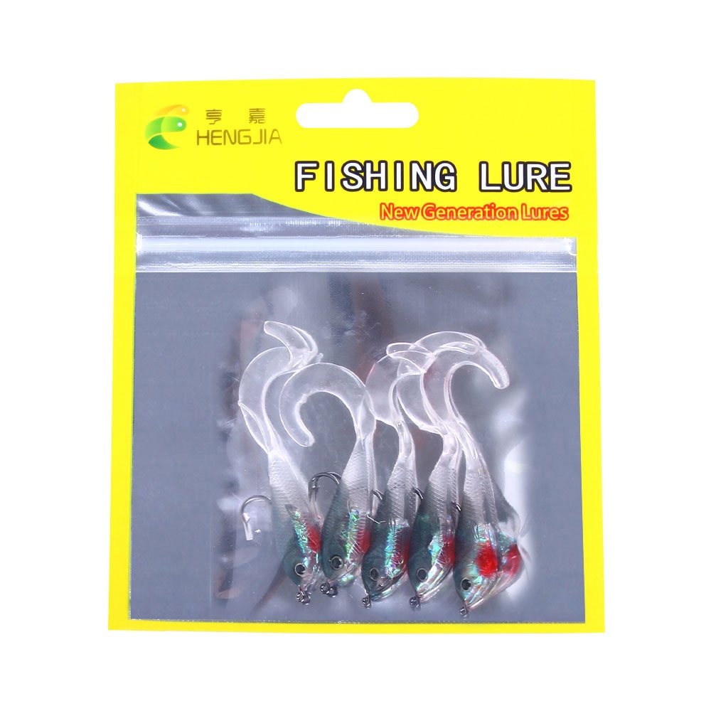 Hengjia 5pcs / Kantong Umpan Pancing Bentuk Cacing Ekor Keriting Bahan Silikon 6cm / 5g