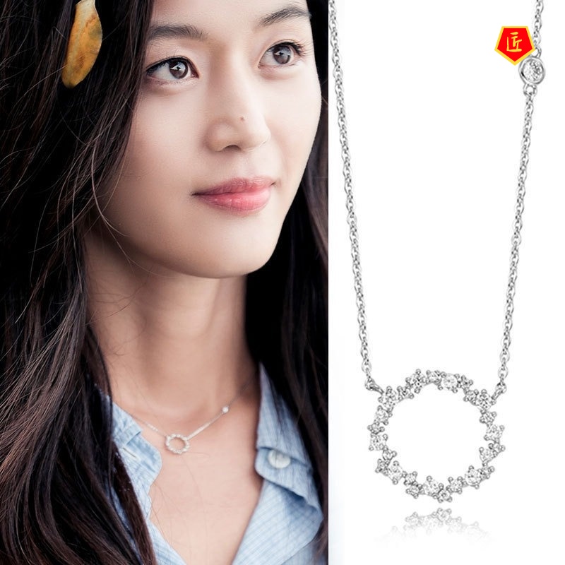 [Ready Stock]Silver Necklace Women's Diamond Pendant Necklace Simple Fashion All-Matching