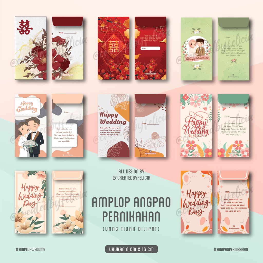 

Amplop Pernikahan / Angpao Wedding / Angpau Kondangan Panjang (Uang Tidak Dilipat) - Kertas Tebal Glossy Unik Murah