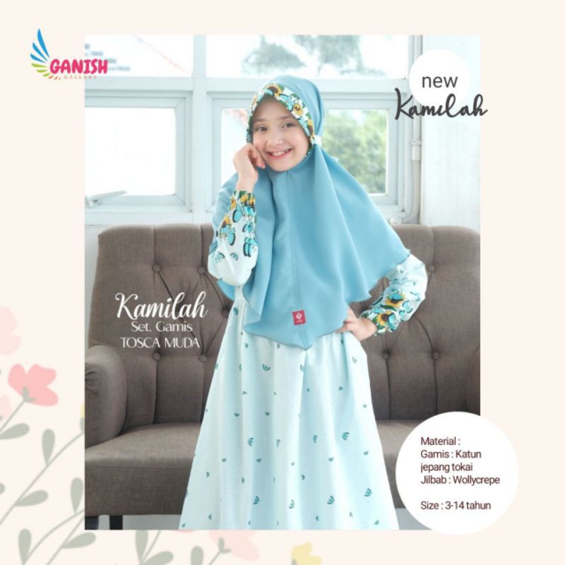 baju anak muslim syari gamis set hijab anak 2-14 tahun.