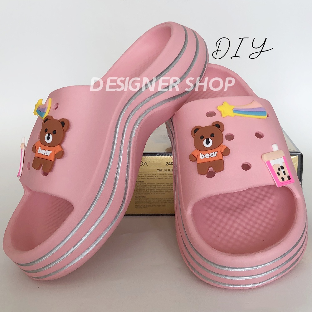 Sandal Wanita Jelly Fuji Motif Bear /Sandal Wesges wanita Platfrom Tebal terbaru/Sandal rumah