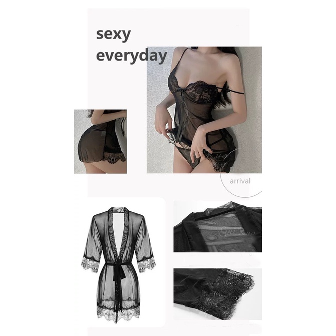 Lingerie Ukuran Besar Sexy Hot kimono V Neck Dress piyama babydoll Renda transparan 3A270