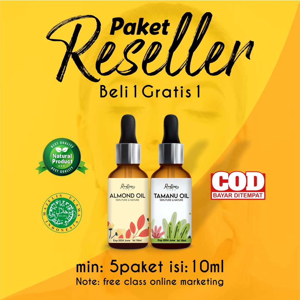 PAKET RESELLER BELI 1 GRATIS 1 SERUM ALMOND OIL 10 ML & TAMANU OIL 10 ML | JERAWAT | KOMEDO | ORIGIN