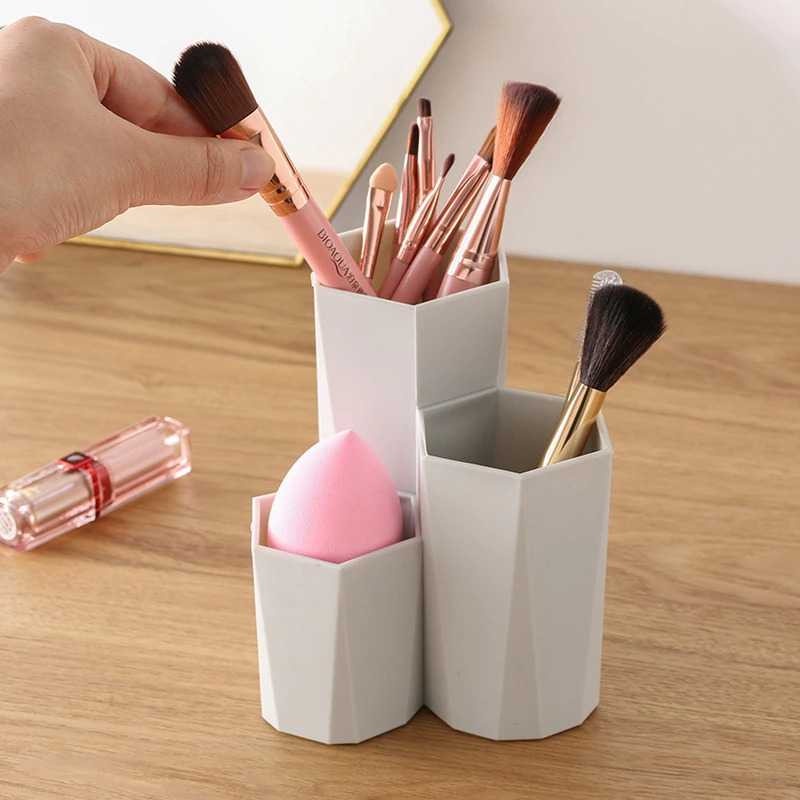 Tempat Kuas Make Up Kosmetik Storage Box 3 Kisi Organizer Serbaguna