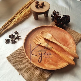 Paket Properti Foto Produk Makanan / Aesthetic Kit Props / Wooden Plate Piring Kayu Rustic Kyna Properties