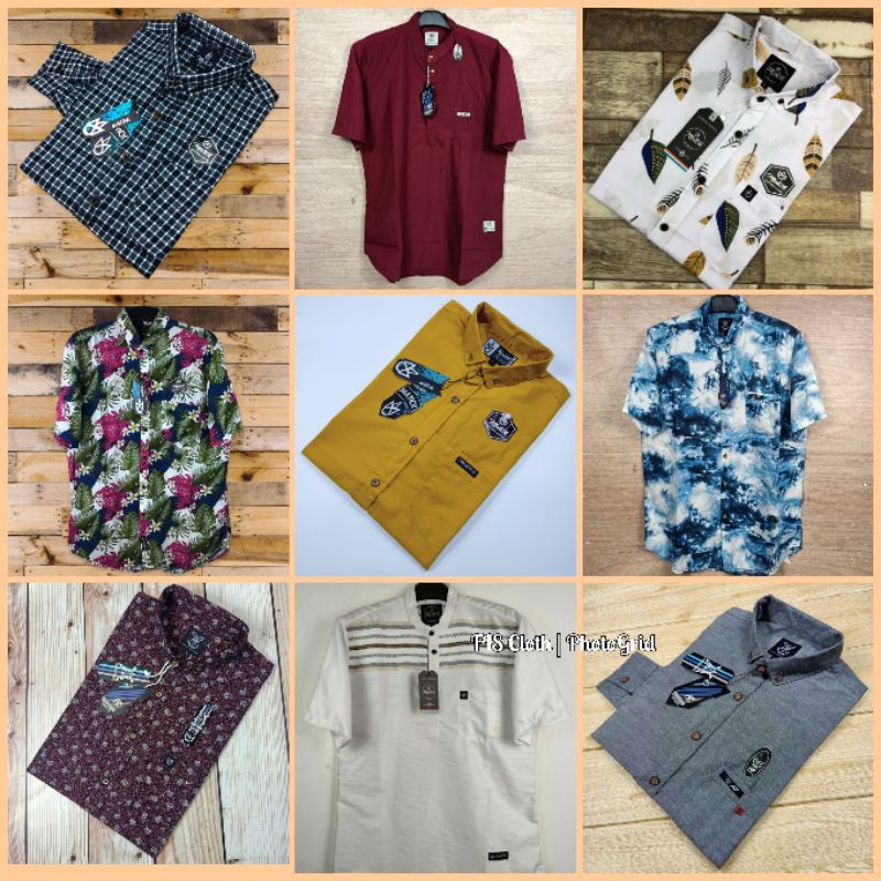 Grosir Kemeja Pria 1Lusin campuran isi 12pcs Kemeja Pria Lengan Pendek