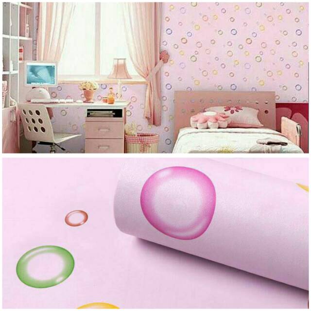 GROSIR MURAH -Wallpaper Sticker Dinding Pink Bubble Warna-Warni 10 M x 45 CM