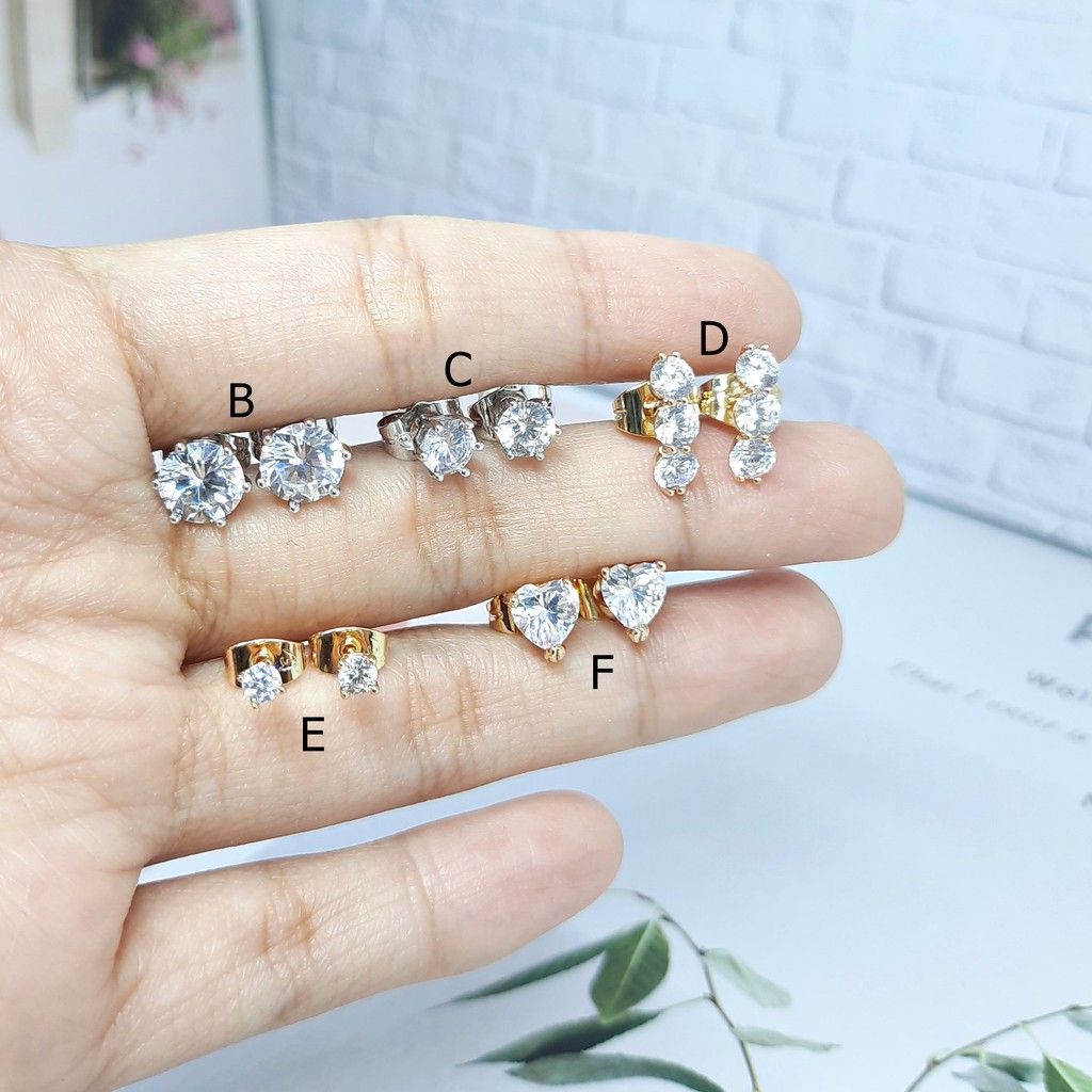 Anting Tusuk Rhodium Premium RINN Jewelry Solitaire Xuping Asli Lapis Emas Gold 5mm Diamond Look Berlian - BE315