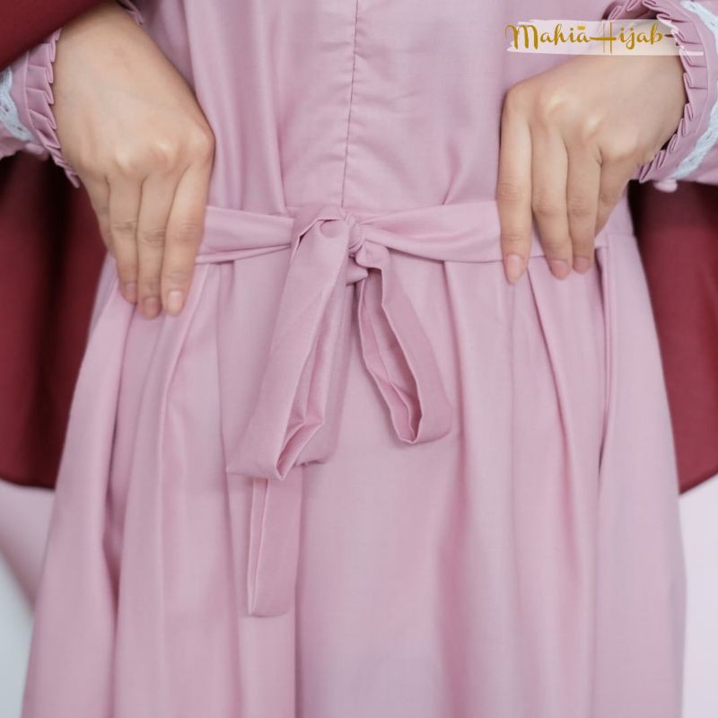 Gamis Set Toyobo Hafisa Syar'i / Dress + Bergo tali (Pink)