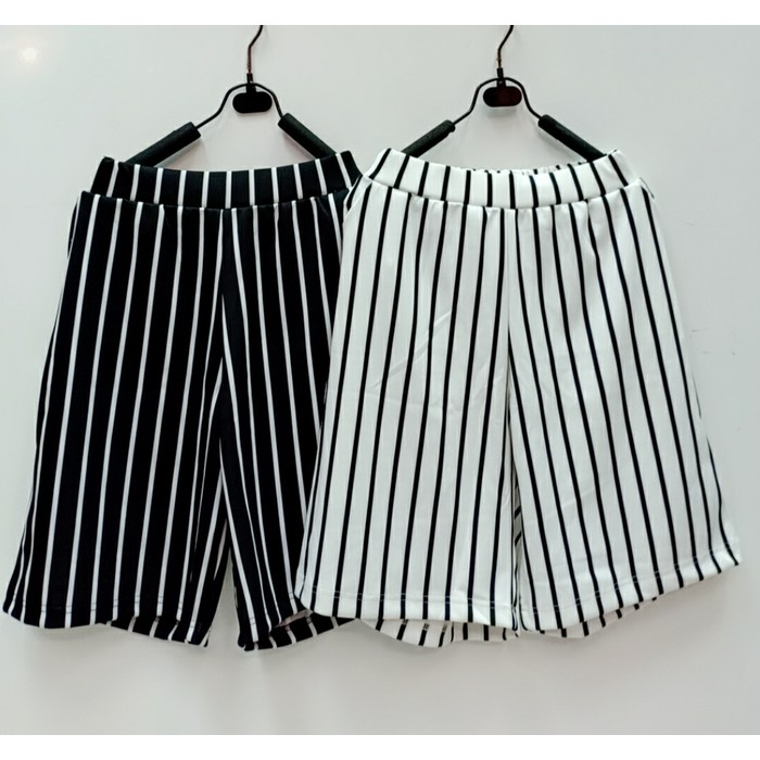 (COD) Celana Kulot Pendek Salur Stripe - Kulot 3/4 7/8 Motif Salur Bahan Crepe Wafel Wanita Murah