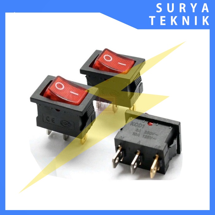 Saklar 3 Pin / 3 Kaki KCD3 on off Merah