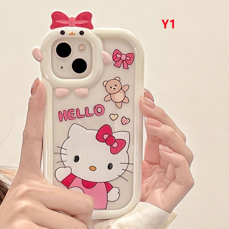 Case OPPO A17 A7 A7 A5S A12 A15 A16 A57 A5 A15s A55 A54 A3S A12E A53 A74 A95 A16K A16E A52 A17K A92 A96 A76 Reno 5 5F 4F A9 A31 A16s Hello Kitty Doraemon Bow-knot Monster Kecil Cover