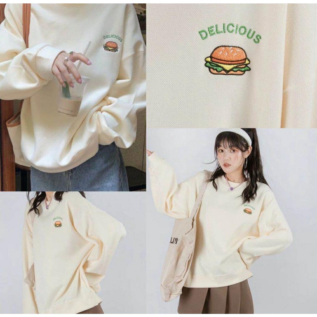 SWEATER BORDIR DELICIOUS BURGER / SWEATER WANITA TEBAL / SWEATER BORDIR