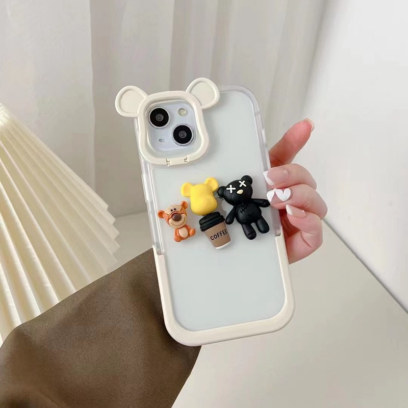 Casing Soft Case IPhone XS Max XR 11 12 13 14 Pro Max 14 pLUS 7 + 8 + Aksen Boneka Beruang 3D