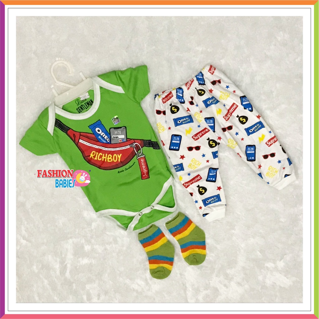 ❤ Fashionbabies ❤ SET JUMPER LEGGING KAOSKAKI 3IN1/ BABY GIFTSET / LITTLE GENTLEMEN