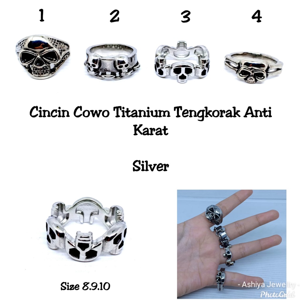 Cincin Titanium Cowo Branded Tengkorak Silver Anti Karat CN246