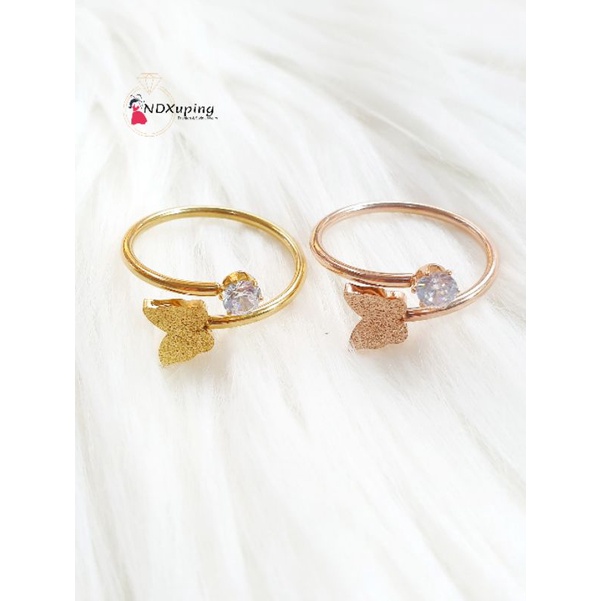 Cincin Kupu Kupu Permata Titanium Wanita Cantik Dan Simple Gold Dan Rosegold N30032202