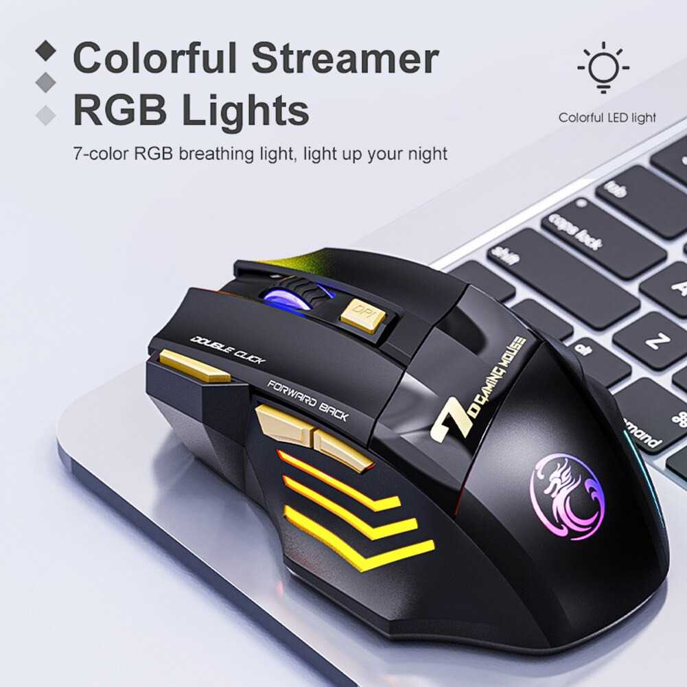 IDN TECH - iMice Wireless Gaming Mouse Ergonomic RGB Rechargeable 3200 DPI GW-X7