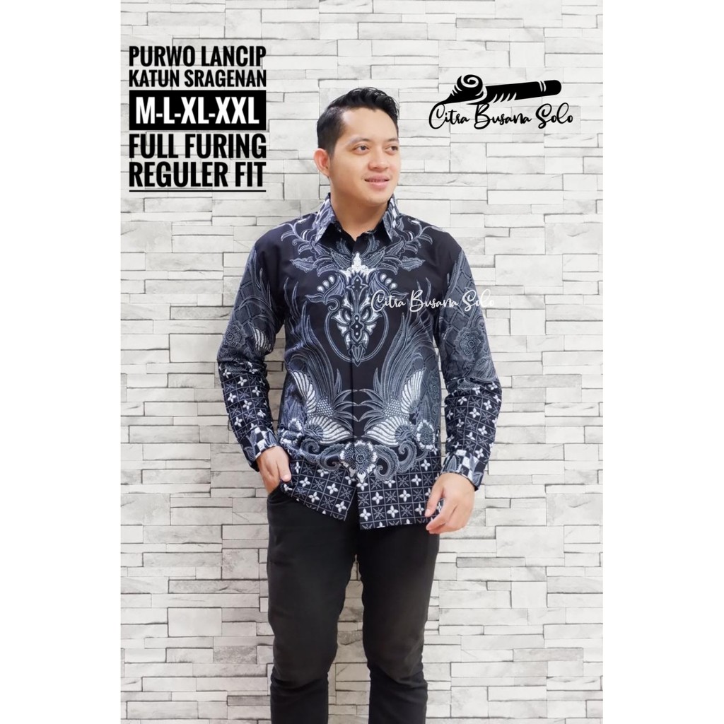 PURWO LANCIP Kemeja Batik Pria Full Furing Bahan Katun Sragenan