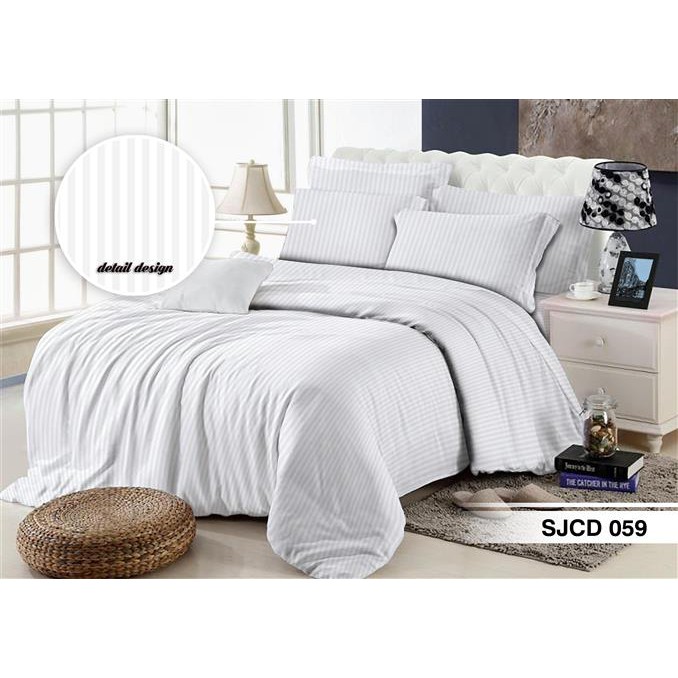BedCover Sprei Set Putih Salur KATUN JEPANG