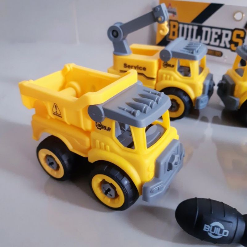 Mainan DIY Set Kontruksi Isi 4 Pcs - Miniatur Mobil Truk Anak Diecast