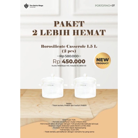 Paket Borosilicate Casserole 1.5 (2pcs) Panci Glass