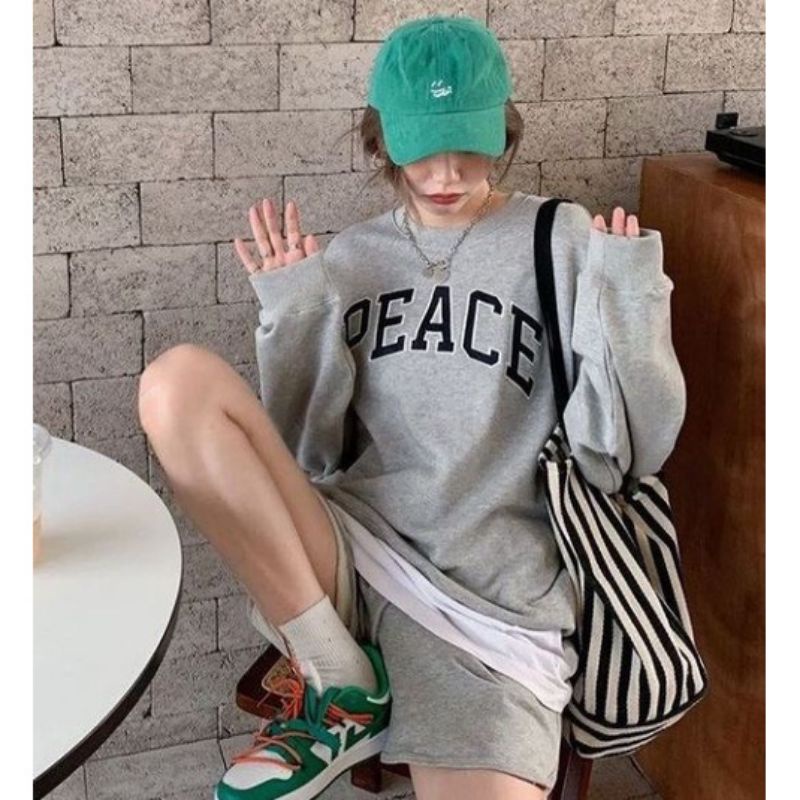 PEACE Sweater Switer Crewneck Oversize Pakaian Pria Wanita Fashion Terkini