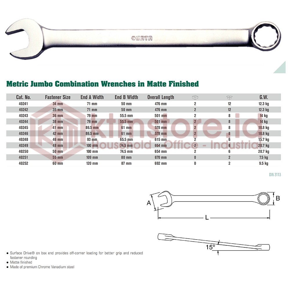 SATA TOOLS Kunci Ring Pas 36 MM Jumbo Combination Wrench 40243