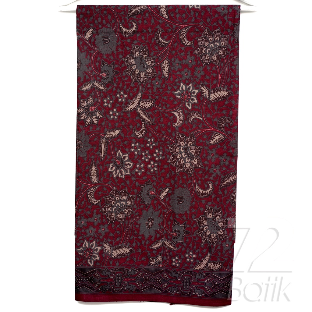 KAIN BATIK PREMIUM Bahan Katun Motif Kembang Warna Merah Marun Maroon Maron 725018 Cap 72 Jarik Jarit Samping Kebat Panjang Batik Katun Modern Premium Bahan Seragam Batik Pernikahan Kantor Keluarga Murah Kamen Jadi Batik Bali Lembaran