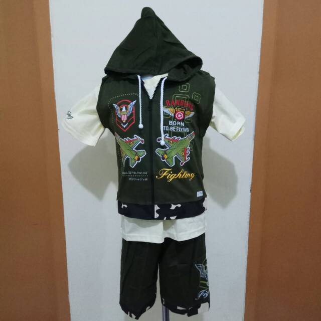 Setelan Anak Army - Kaos Anak Army + Rompi